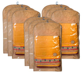 Kuber Industries Hanging Saree Cover for Clothes Storage|Non Woven Flower Pattern Wardrobe Organizer With Transparent Window|Pack of 9 (Cream)